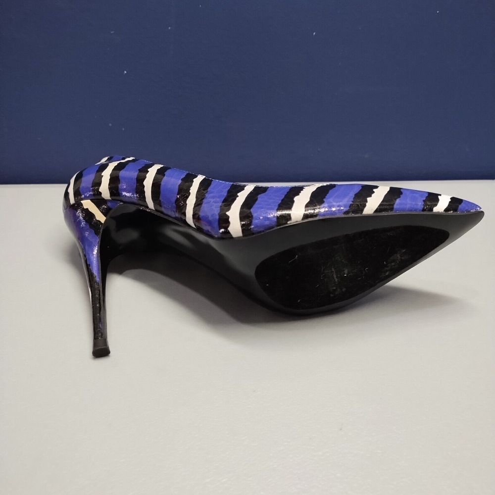 LFL Snakeskin Stiletto Pumps Heel Womens Sz 7 Purple Multi Pointed Toe Slip On - Picture 6 of 16